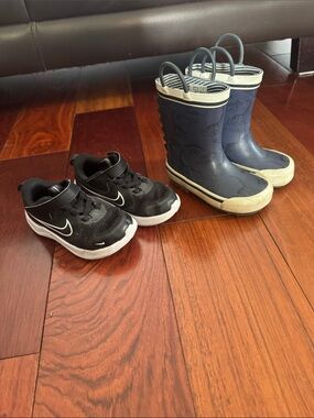 Toddler sneakers and rain boots